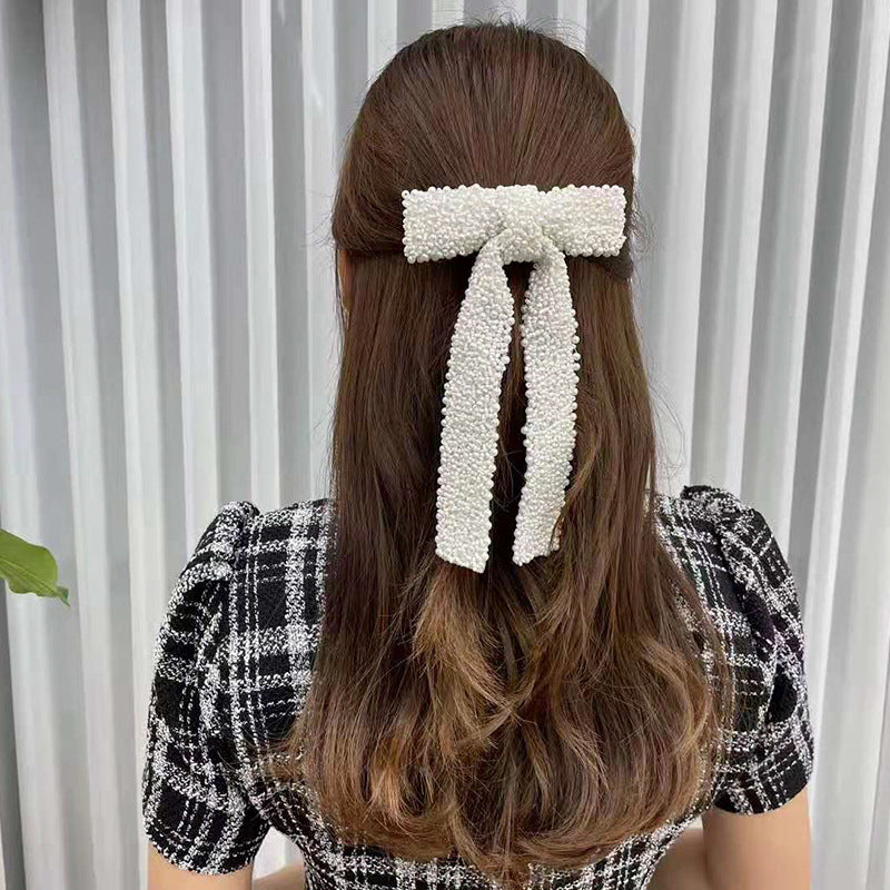 Wholesale women's Spring and summer handmade pearl top clip beaded ponytail clip